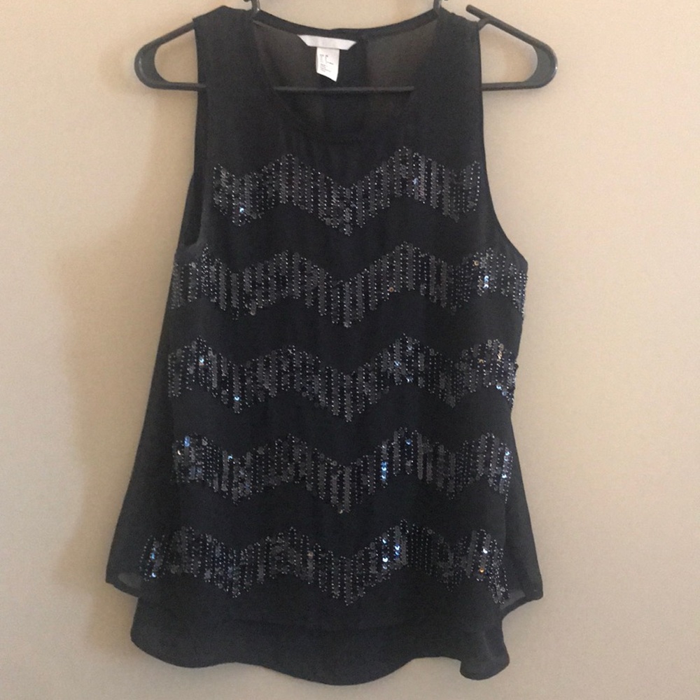 Black Chevron Sequined Top